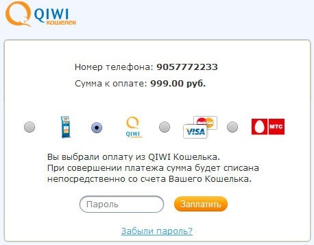 Для оплаты через VISA QIWI WALLET